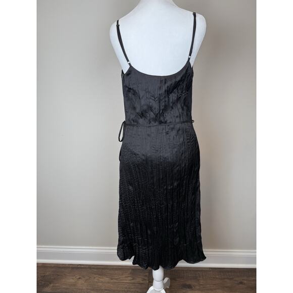Kaia Pleated Midi Slip Dress Belted Black Sz Small - Picture 5 of 8